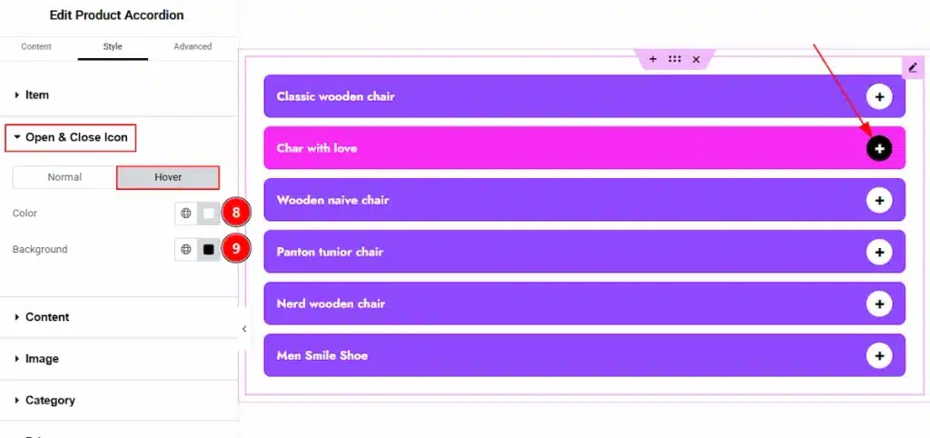 Open & Close Icon Section - hover